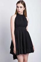 Oasap Solid Black High Waist Halter Neck Dress