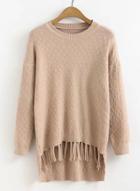 Oasap Round Neck Long Sleeve Solid Color Tassels Decoration Sweater