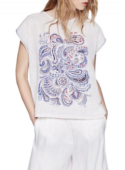 Oasap Women's Vintage Paisley Print Rond Neck Loose Fit Tee