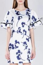 Oasap Elegant Ruffled Sleeve Printed Mini Dress
