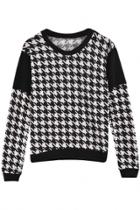 Oasap Modern Houndstooth Print Round Neck Sweatshirt