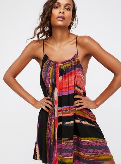 Oasap Summer Loose Striped Printed Swing Mini Dress With Pockets