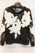 Oasap Color Block Floral Lace Sweatshirt