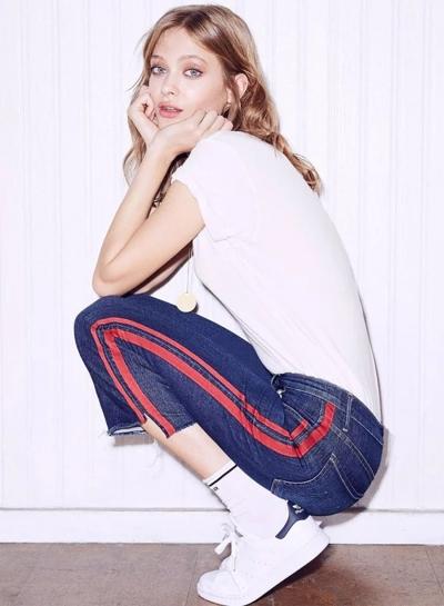 Oasap Fashion High Waist Striped Denim Pants