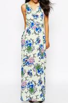 Oasap Watercolor Floral Print Sleeveless Maxi Dress