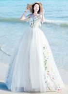 Oasap Elegant Embroidery Mesh Maxi Prom Dress