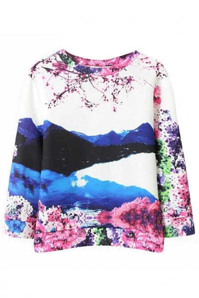 Oasap Fancy Panorama Print Sweatshirt