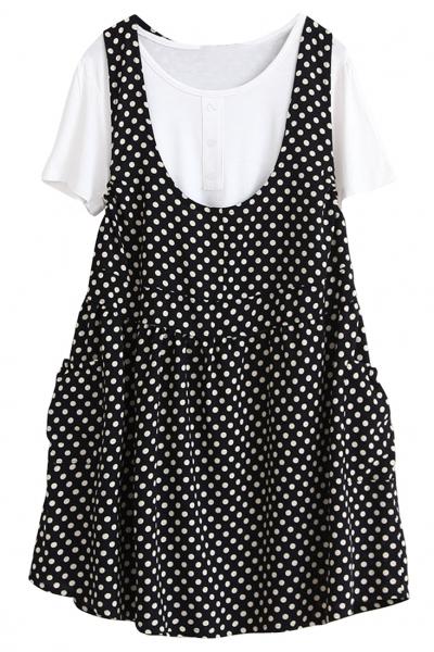 Oasap White Tee Polka Dot Sleeveless Dress Two Sets