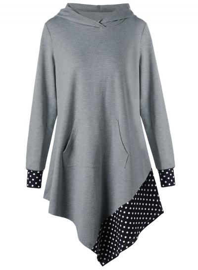 Oasap Long Sleeve Polka Dots Irregular Hoodie