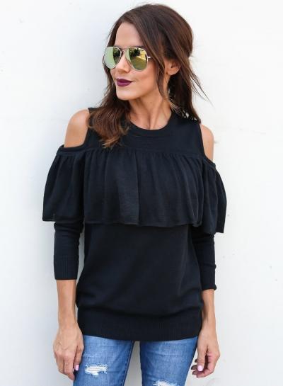 Oasap Off Shoulder Long Sleeve Ruffle Pullover Sweatshirt