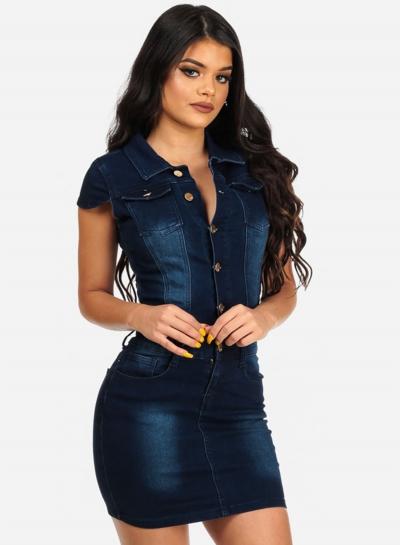 Oasap Fashion Short Sleeve Bodycon Denim Mini Dress