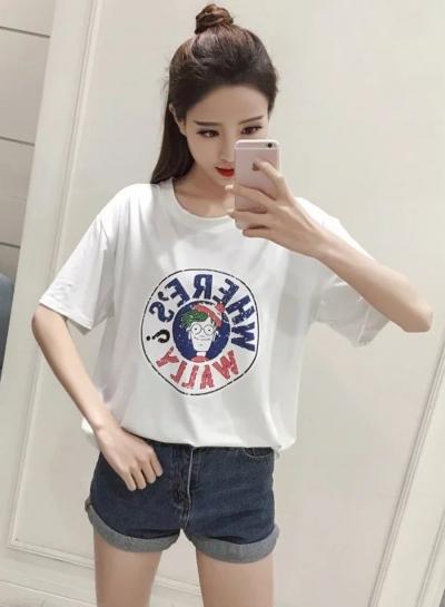 Oasap White Pattern Printing Tee Shirt