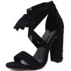 Oasap Open Toe Chunky Heels Floral Ankle Lace Up Sandals