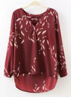 Oasap V Neck Leathers Printed Pullover Blouse