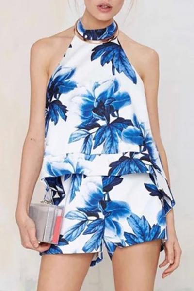 Oasap Floral Print Halter Neck Tank Top