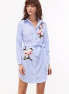 Oasap Stripe Long Sleeve Floral Embroidery Button Down Shirt With Belt