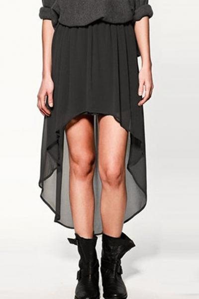 Oasap Stylish Solid High Low Midi Skirt