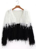 Oasap Fashion Color Block Open Front Cardigan With Tassel
