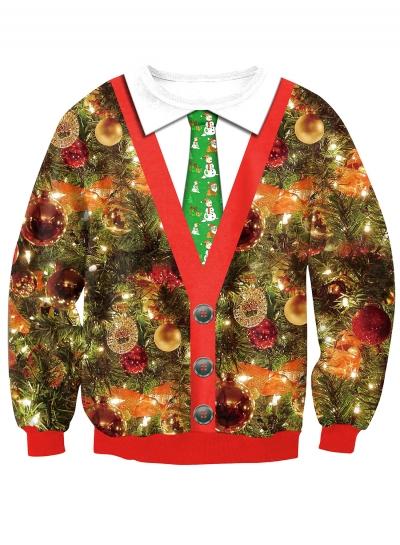 Oasap Round Neck Long Sleeve Christmas Printed Fake Two Piece Sweatshirt