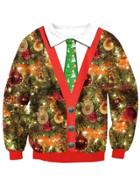 Oasap Round Neck Long Sleeve Christmas Printed Fake Two Piece Sweatshirt