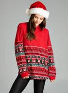 Oasap Fashion Loose Fit Christmas Printed Pullover Sweatshirt