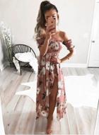 Oasap Off Shoulder Short Sleeve High Slit Floral Irregular Maxi Dress