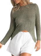 Oasap Women's Chic Round Neck Asymmetric Ribbed Knit Sweater