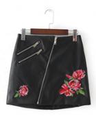 Oasap Floral Embroidery High Waist Zipper Skirt