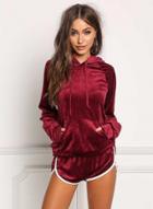 Oasap Casual Long Sleeve Drawstring Hood Sweatshirt Shots Set
