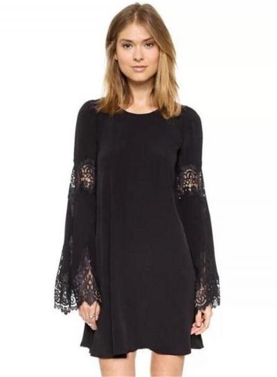 Oasap Fashion Lace Panel Chiffon Pullover Mini Dress