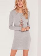 Oasap Women's Solid Color Lace-up Front Bodycon Dress