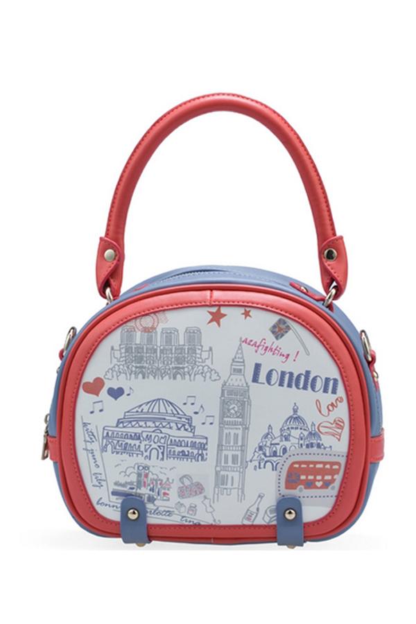 Oasap Contrast Color Cityscape Print Single Handle Shoulder Bag