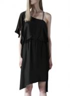 Oasap Women's Black One Shoulder Elastic Waist Fashion Dress