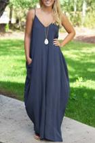 Oasap Fashion Spaghetti Strap On-seam Pocket Maxi Dress