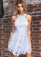 Oasap Sleeveless Floral Lace A-line Mini Dress