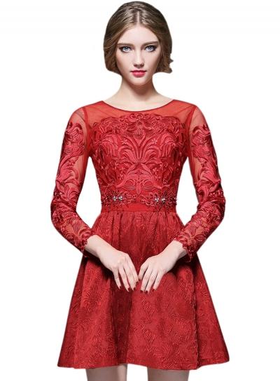 Oasap Floral Lace Paneled Beaded A-line Cocktail Dress