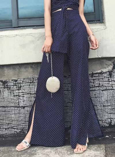 Oasap High Waist Polka Dot Slit Wide Leg Pants