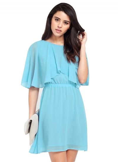 Oasap Solid Half Sleeve Chiffon Dress