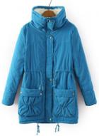 Oasap Hooded Long Sleeve Solid Color Collect Waist Cotton Padded Coat