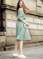 Oasap Beautiful Solid Slash Neck Midi Dress