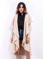 Oasap Solid Color Open Front Long Sleeve Irregular Trench Coat