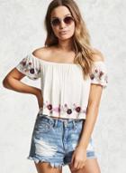 Oasap Off Shoulder Floral Embroidery Pullover Blouse