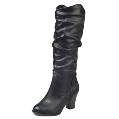 Oasap Pointed Toe Block Heels Solid Color Mid-calf Boots