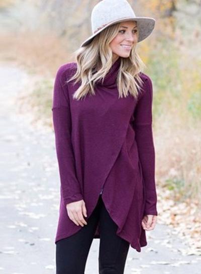 Oasap Long Sleeve Irregular Solid Tee