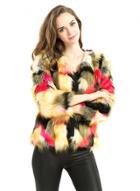 Oasap Fashion Long Sleeve Color Block Faux Fur Coat