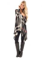 Oasap Open Front Long Sleeve Slim Fit Plaid Cardigan