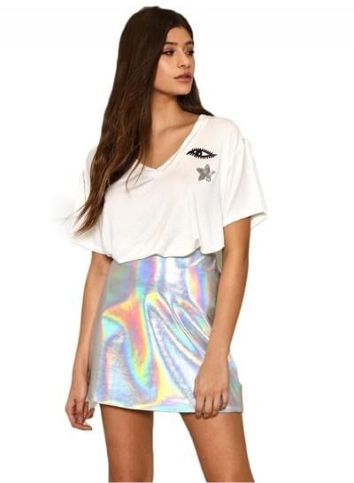 Oasap Preppy Style Big Eye And Star Embroidery Tee Shirt
