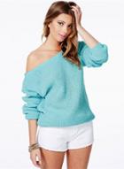 Oasap Knit Round Neck Off Shoulder Pullover Sweater