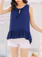 Oasap Casual Loose Fit Sleeveless High Low Ruffle Tank