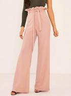 Oasap Solid Color High Waist Loose Fit Pants With Belt
